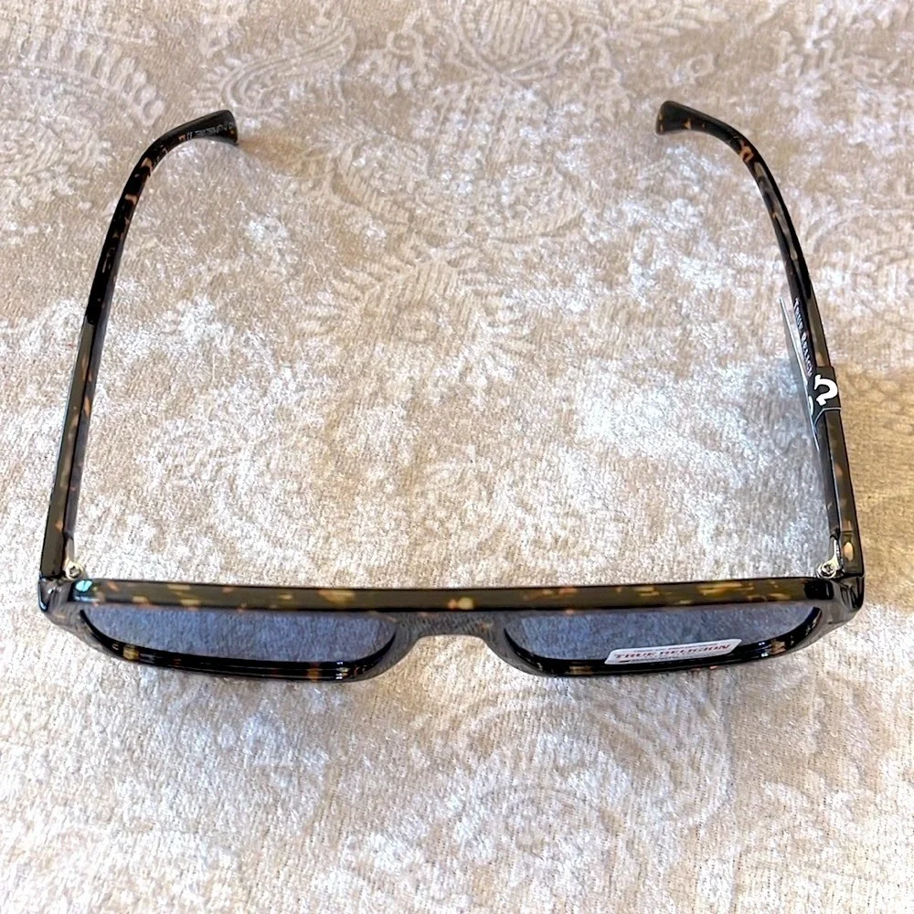 Brand New True Religion Tortoise Shell Retro Aviator Shield Sunglasses Blue Lens